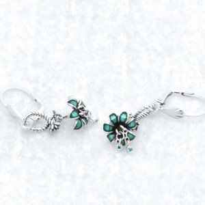 925 Silver Dangle Flower Drop Dainty Row Earrings